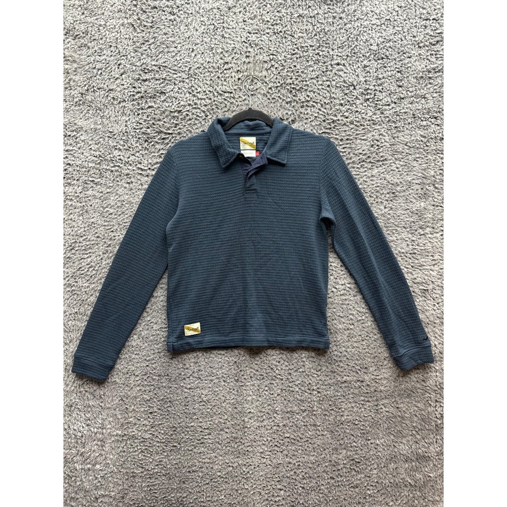 Tracksmith Waffle Layer Long Sleeve Fells Rugby Polo Shirt Navy Blue Womens S